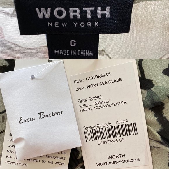 Worth Collection Ivory Sea Glass Dress 6 Green NWT - Picture 8 of 9